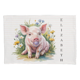 Housse D'oreillers Watercolor Baby Pig Wildflowers Baby Shower Gift
