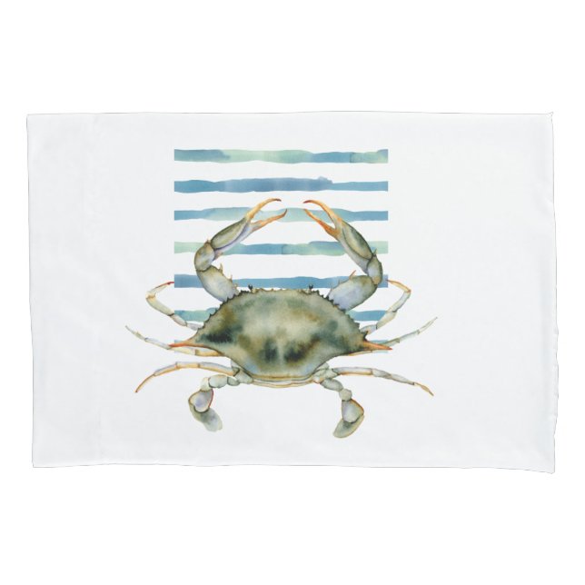 HOUSSE D'OREILLERS WATERCOLOR CRAB CÔTAL BEACH, COQUE COUSSIN (devant)