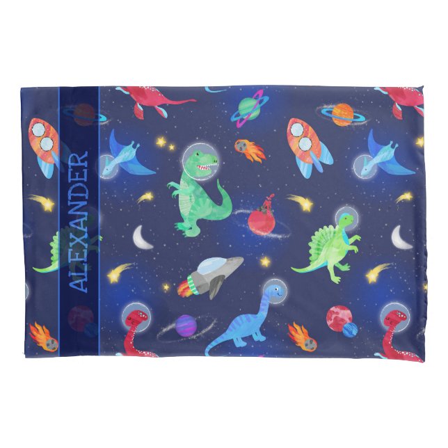 Housse D'oreillers Watercolor Dinosaur Astronauts In Space Blue (devant)