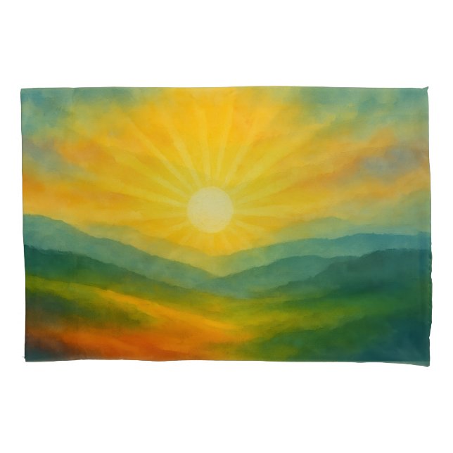 Housse D'oreillers Watercolor Sunrise Landscape Painting (devant)