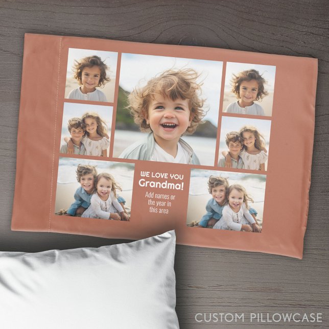 Housse D'oreillers We Love Grandma - Collage photo avec 7 photos (Create Your Own Photo Collage Pillowcase)