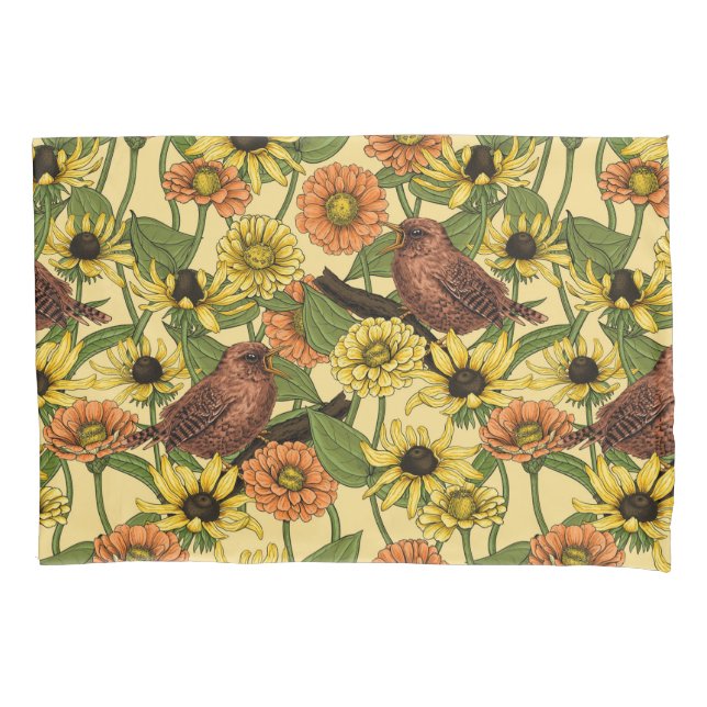 Housse D'oreillers Wens et fleurs sur jaune pâle (devant-gauche)