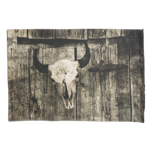 Housse D'oreillers Western Bull Skull Wood Barn Sepia Vintage Russe