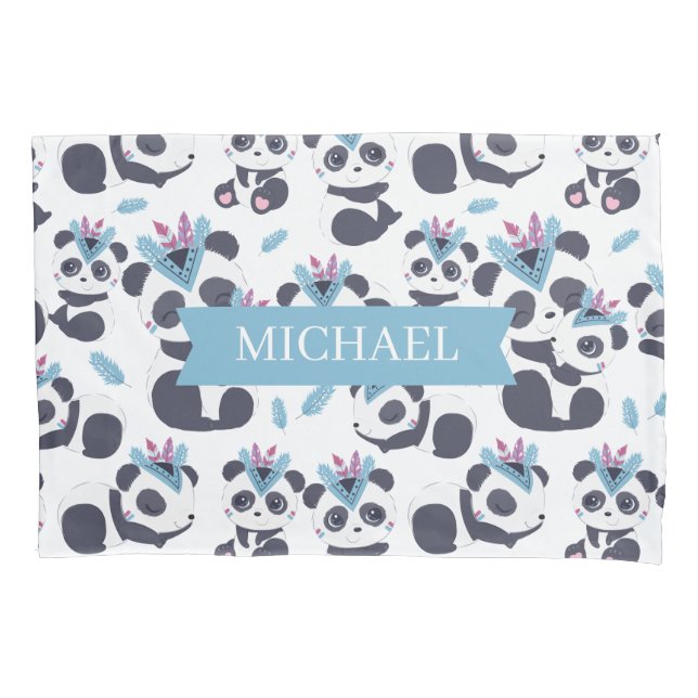 Housse D'oreillers Whimsical Bohemian Panda Motif Nom personnalisé (devant)