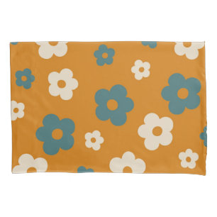 Housse D'oreillers Whimsical Brown & Blue Floral Retro, Gai