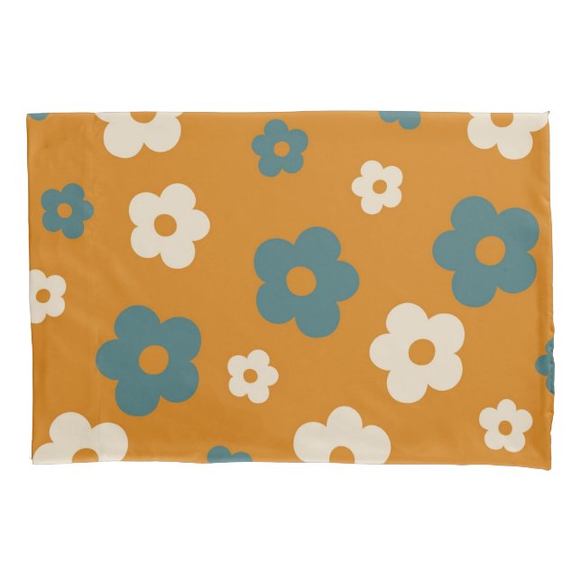 Housse D'oreillers Whimsical Brown & Blue Floral Retro, Gai (devant)