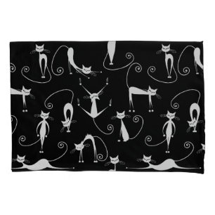 Housse D'oreillers Whimsical Motif de chat blanc maigre