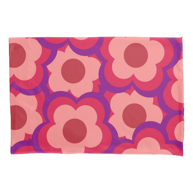 Housse D'oreillers Whimsical Rouge & rose Floral Retro, Bold Preppy (devant)