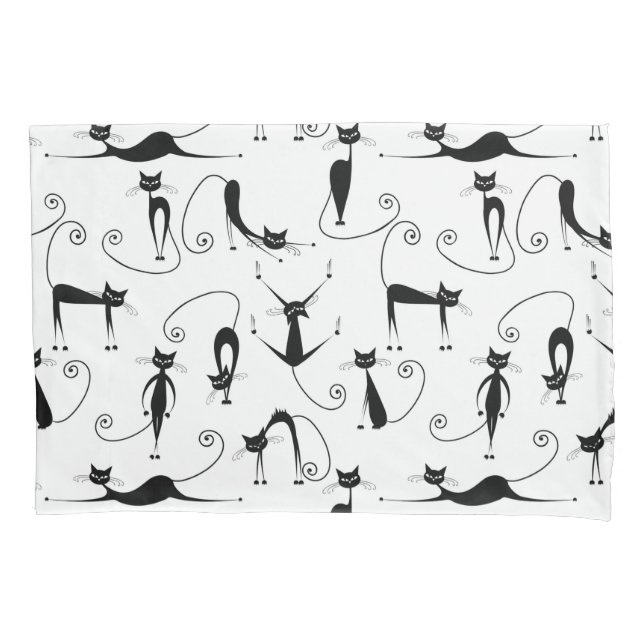 Housse D'oreillers Whimsical Skinny Motif de chat noir (devant)