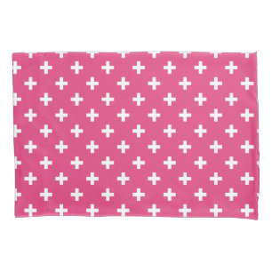 Housse D'oreillers White polka crosses on fuchsia