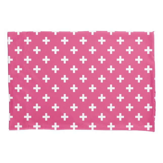 Housse D'oreillers White polka crosses on fuchsia (devant)
