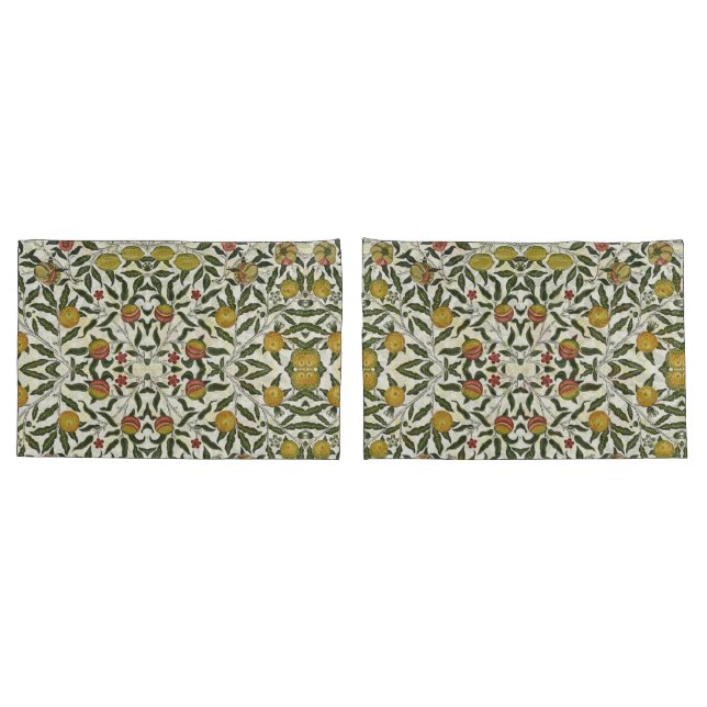 Housse D'oreillers William Morris Beautiful Fruit Foliage Flowers Red (Dos-Set)