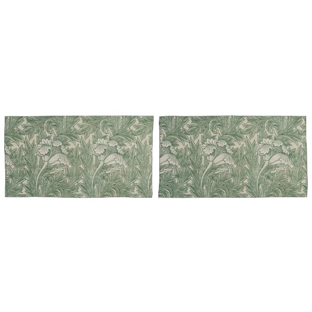 Housse D'oreillers William Morris Tulip Motif Sage Green (devant-Set)