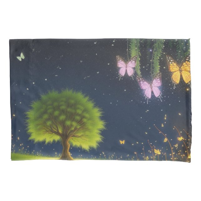 Housse D'oreillers Willow Tree de nuit avec papillons et lucioles (devant)