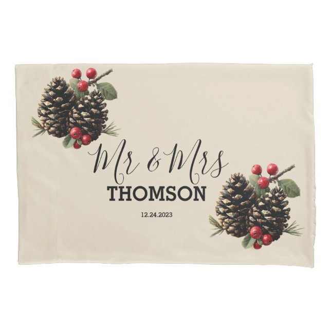 Housse D'oreillers Winter Pinecones & Berries Family Throw Pillow (devant)