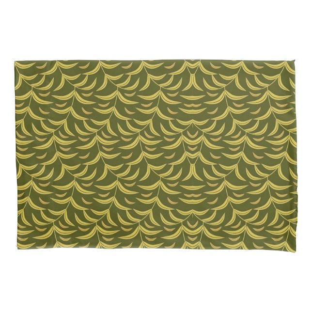 Housse D'oreillers Yellow Leaf Motif Pattern on Dark Green Background (devant-gauche)