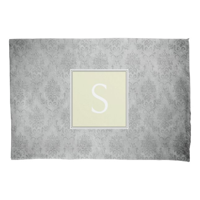 Housse D'oreillers Yellow Vintage Damask Monogramme (devant)