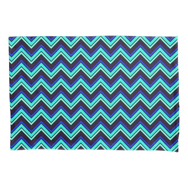 Housse D'oreillers Zigzag en chevron bleu et noir (devant)