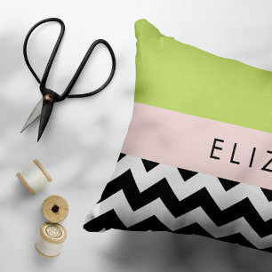Housse D'oreillers Zigzag noir et blanc, Chevron, Vert, Votre nom