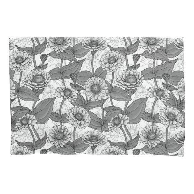 Housse D'oreillers Zinnias, monochrome sur blanc (devant-gauche)