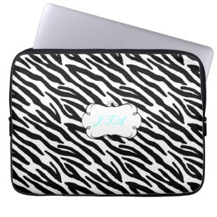 Housse Pour Ordinateur Portable 13" gris décoré d'un monogramme de noir
