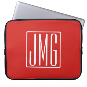 Housse Pour Ordinateur Portable 3 Initiales Monogramme Rouge et blanc (ou couleu