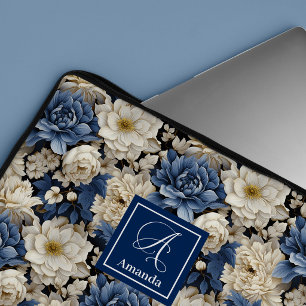 Housse pour ordinateur portable à fleurs bleues de