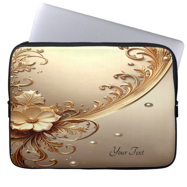 Housse pour ordinateur portable à fleurs dorées or (Devant)