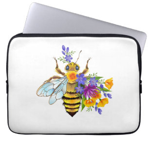 Housse Pour Ordinateur Portable Abeille à fleurs avec plantes sauvages