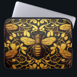 Housse Pour Ordinateur Portable Abeille Abstraite en or. Motif d'insecte floral do<br><div class="desc">Housse Abstraite d'abeille dorée et manche d'ordinateur portable à motif floral doré de couleur jaune noir.</div>