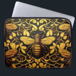 Housse Pour Ordinateur Portable Abeille Abstraite en or. Motif d'insecte floral do<br><div class="desc">Housse Abstraite d'abeille dorée et manche d'ordinateur portable à motif floral doré de couleur jaune noir.</div>