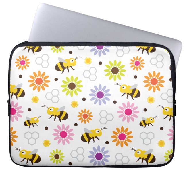 Housse Pour Ordinateur Portable Abeille & Fleurs (Devant)