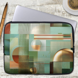 Housse Pour Ordinateur Portable Abstract Bauhaus Green Gold Laptop Sleeve