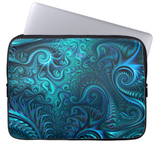 Housse Pour Ordinateur Portable Abstract Colorful Blue & Teal Spiral Pattern