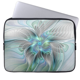 Housse Pour Ordinateur Portable Abstrait Bleu Vert Papillon Imaginaire Fractal Art