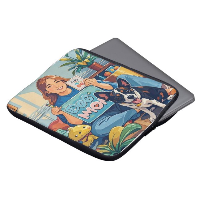 Housse Pour Ordinateur Portable Abstrait Chien Cartoon maman chiot (Devant haut)