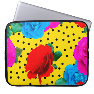 Housse Pour Ordinateur Portable Abstrait Colorful Roses réels et Feuilles métalliq
