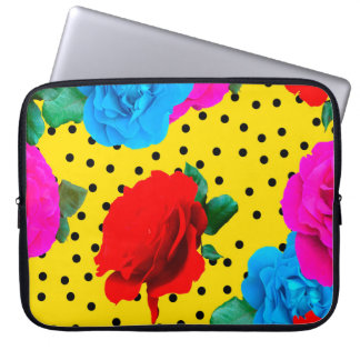 Housse Pour Ordinateur Portable Abstrait Colorful Roses réels et Feuilles métalliq