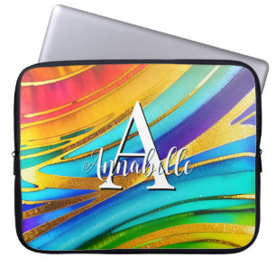Housse Pour Ordinateur Portable Abstrait de couleurs d'art moderne et métal or