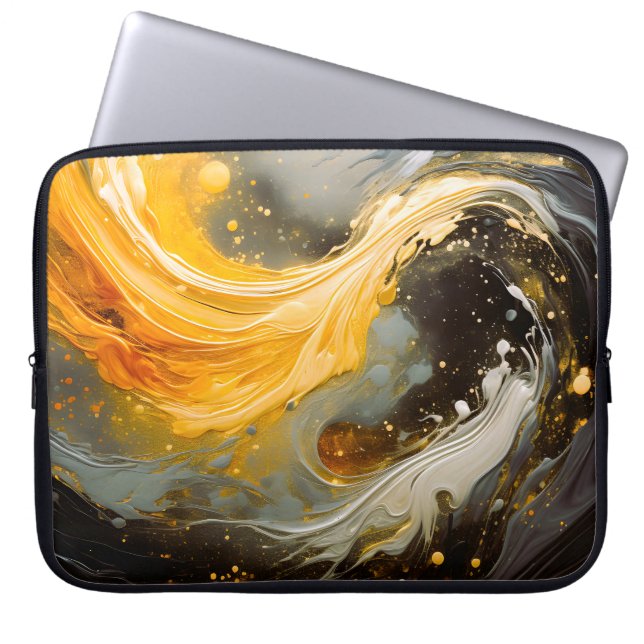 Housse Pour Ordinateur Portable Abstrait Doré Marbre Moderne Vagues (Devant)