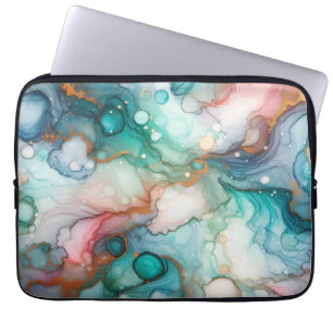 Housse Pour Ordinateur Portable Abstrait en rose, sarcelle, bleu et or