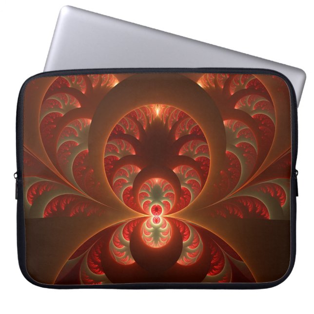 Housse Pour Ordinateur Portable Abstrait lumineux rouge orange moderne Fractal (Devant)