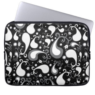 Housse Pour Ordinateur Portable Abstrait noir et blanc Tulip Paisley Floral