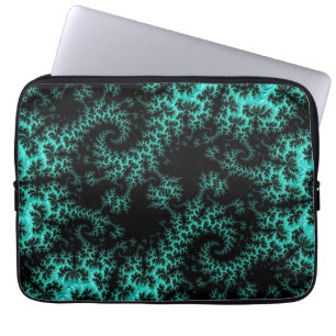 Housse Pour Ordinateur Portable Abstrait noir Turquoise symétrique fractal