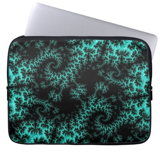 Housse Pour Ordinateur Portable Abstrait noir Turquoise symétrique fractal (Devant)