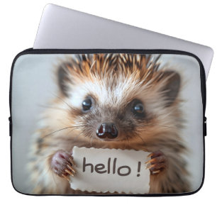 Housse Pour Ordinateur Portable Adorable Hérisson tenant "Bonjour !" Plaque