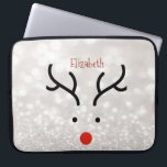 Housse Pour Ordinateur Portable Adorable visage de rennes, Bokeh<br><div class="desc">Adorable reindeer face on glittery bokeh background with your name</div>
