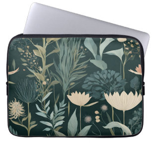 Housse Pour Ordinateur Portable Aesthetic Dark Sage & Floral Illustratif Pa