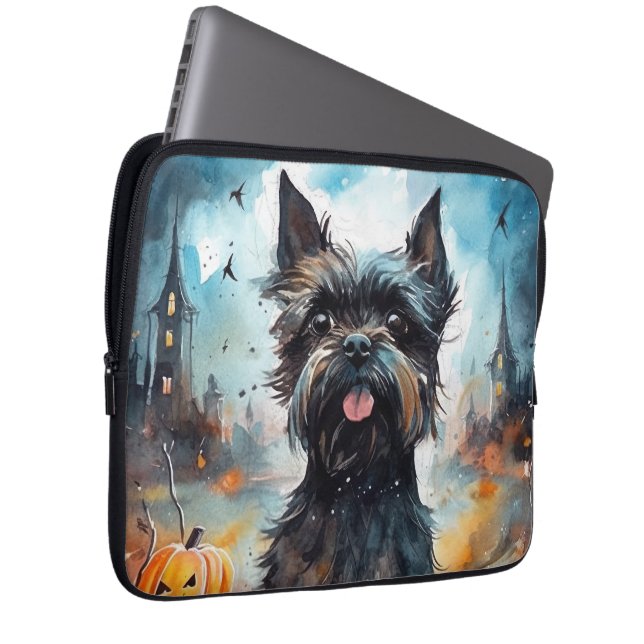 Housse Pour Ordinateur Portable Affenpinscher d'Halloween avec citrouilles effraya (Devant droit)