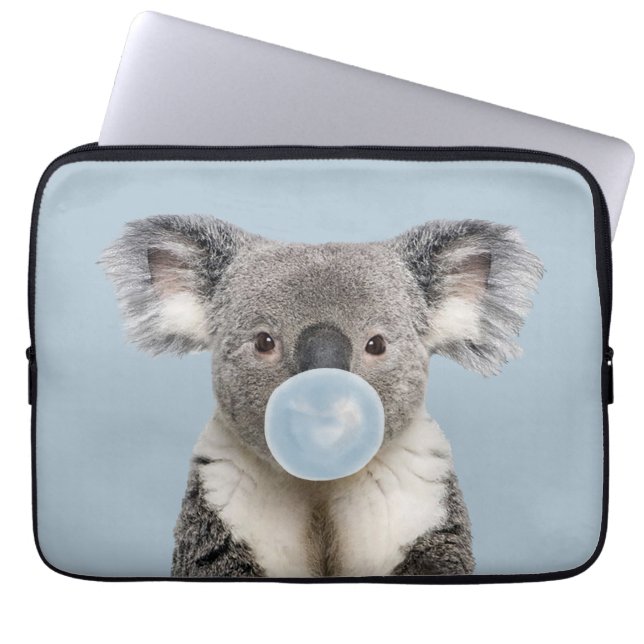 Housse Pour Ordinateur Portable Affiche de koala soufflant un bubble gum bleu (Devant)